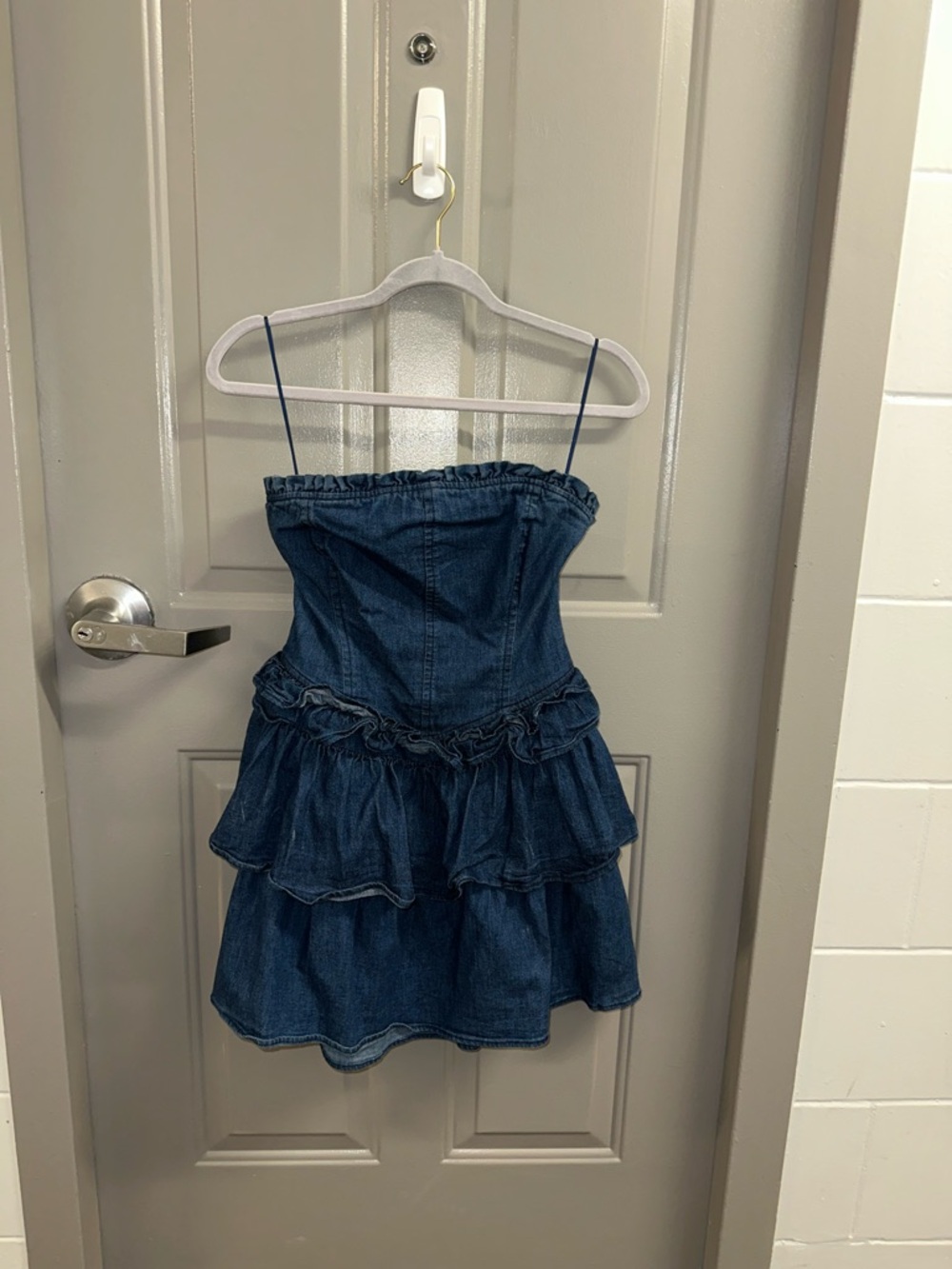 LoveShackFancy Denim Blue Ruffled Mini Dress